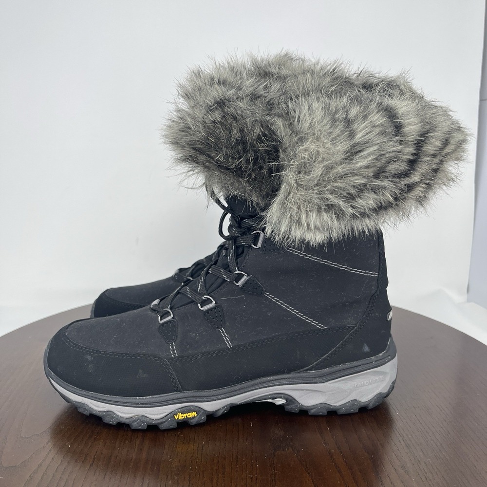 Eddie Bauer Solstice Boots Women's 10 Black Faux Fur Vibram Lace Up Insulated